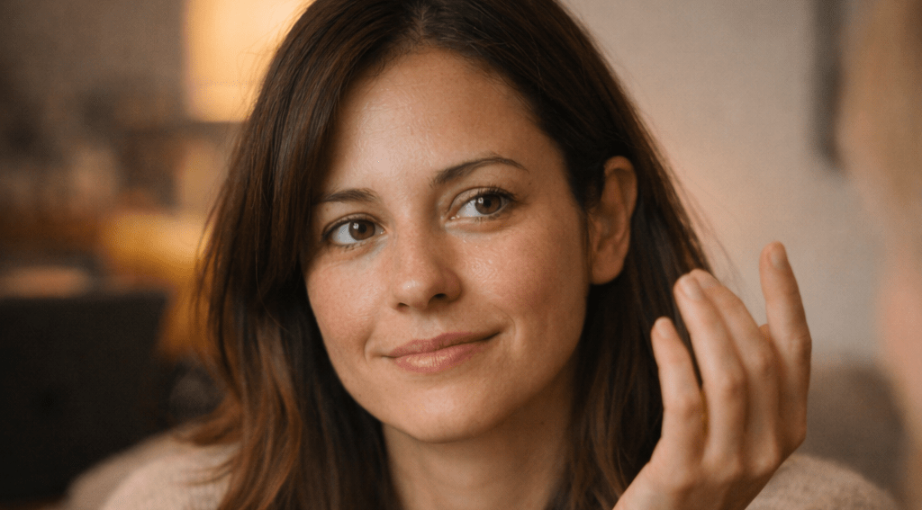 Mujer expresandose con mobil en mano